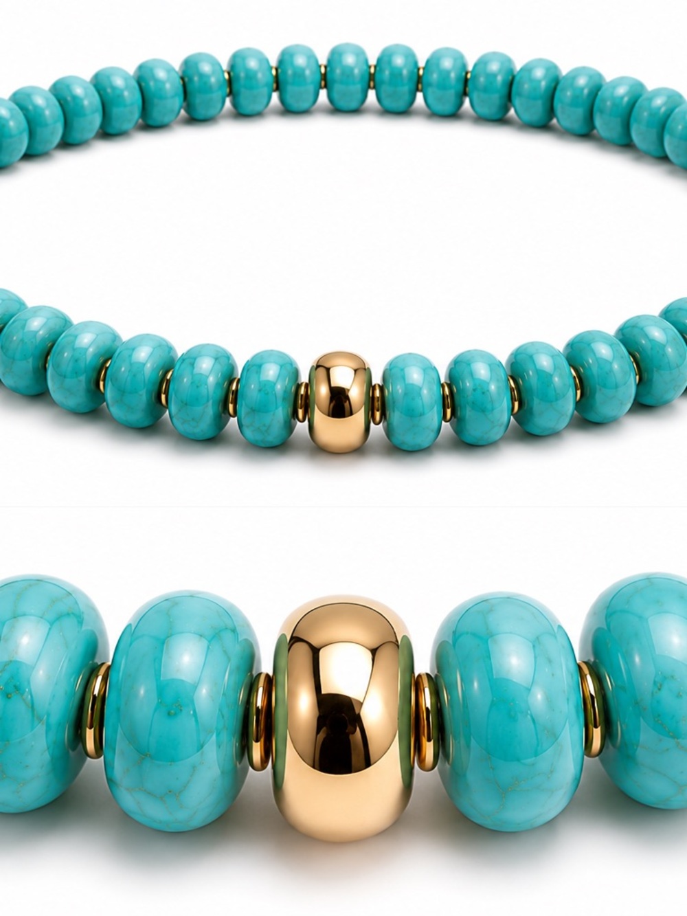 Turquoise Bead Necklace with Gold Accent